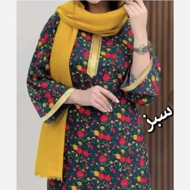 پیراهن ساحلی زنانه گلدار یقه طلا کوب جنس سوپر نخ اعلا فری سایز — تصویر ۴