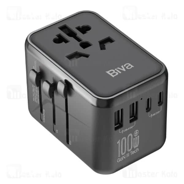 شارژر دیواری و مبدل برق بیوا Biva PS-11 GaN Universal Travel Adapter توان 100 وات — تصویر ۲
