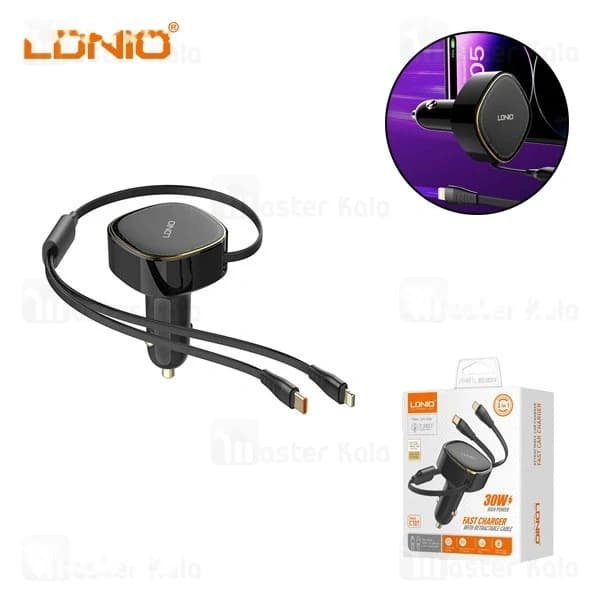شارژر فندکی الدینیو Ldnio C107 توان 30 وات همراه با کابل جمع شونده