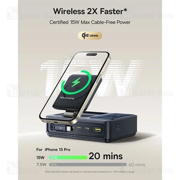 هاب شارژر 3 پورت و شارژر وایرلس بیسوس Baseus P10170901123 Nomos Qi2 CCNMS140 توان 140 وات — تصویر ۶