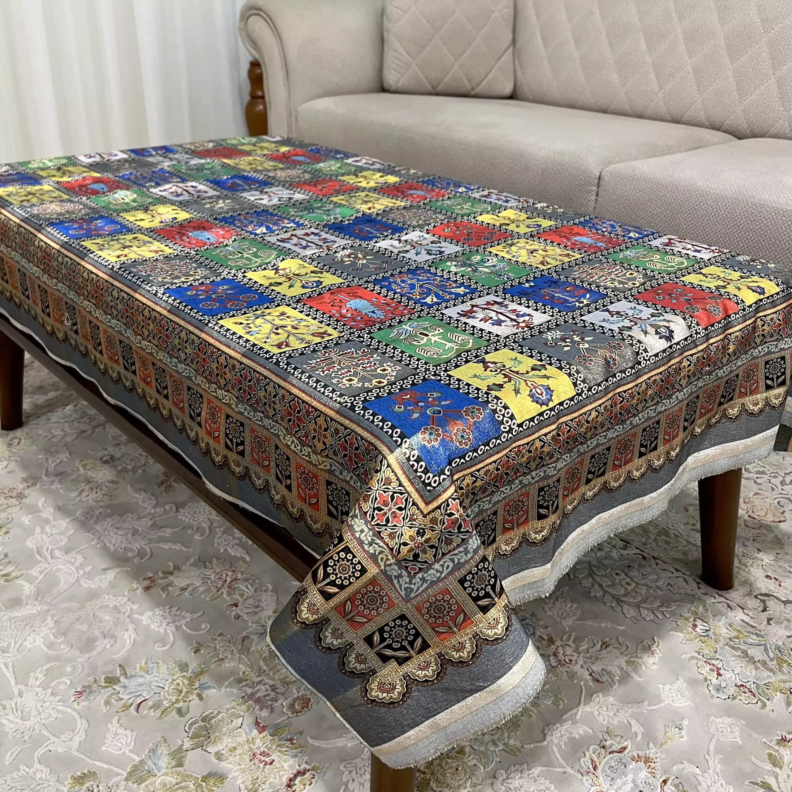 رومیزی شانل ساتن دورو پشت راه راه 100 در 140 سانت چهل تیکه طوسی — تصویر ۲