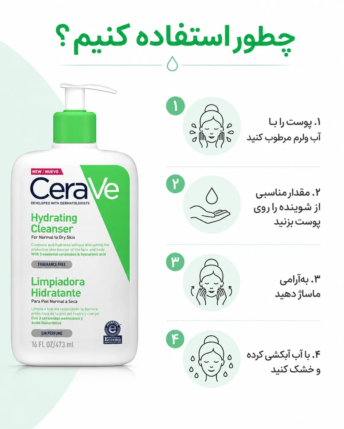 شوینده آبرسان سراوی برای پوست نرمال تا خشک حجم ۴۷۳ میل | CeraVe Hydrating Cleanser — تصویر ۷