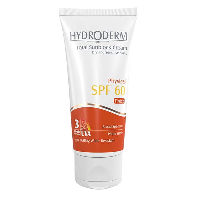 هیدرودرم کرم ضد آفتاب کرم پودری فیزیکال SPF60 مناسب پوست های خشک و حساس بژ روشن 50 میلی لیتر
