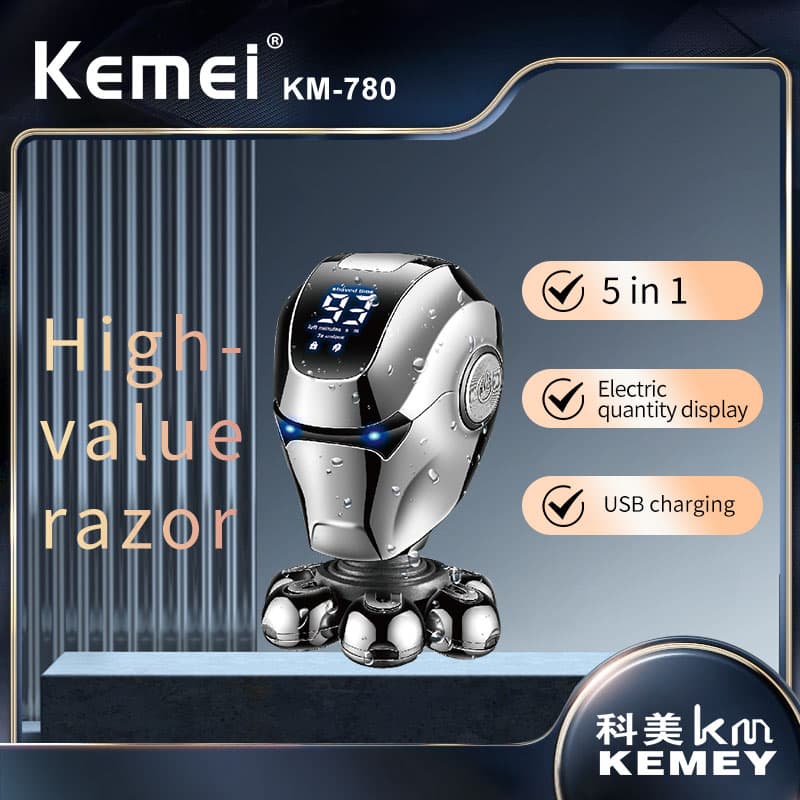 ماشین اصلاح پنج کاره کیمی اصل مدل Kemei KM-780 | تیغه شناور ۷گانه و نمایشگر دیجیتال +(گارانتی طلایی) — تصویر ۴