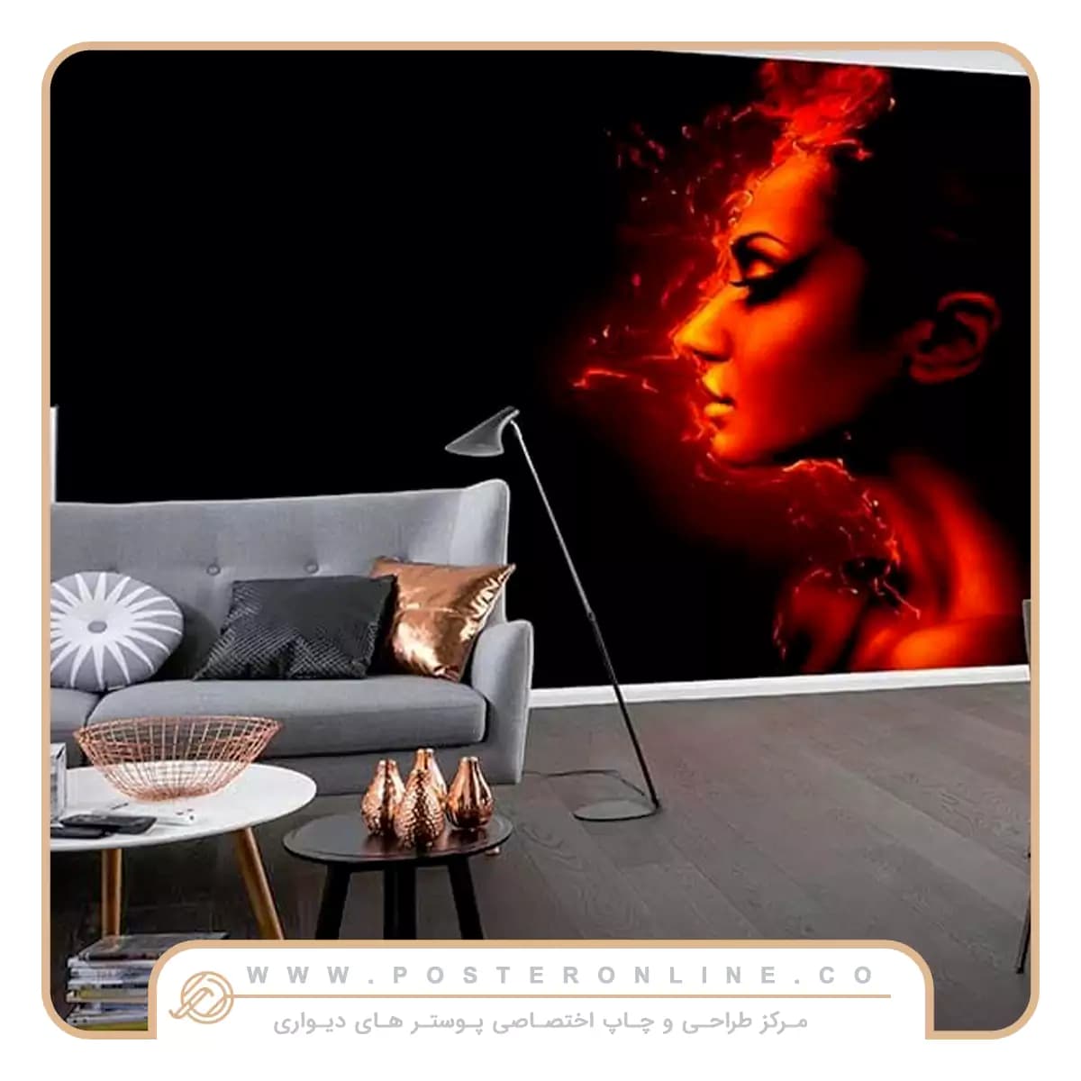 کاغذ دیواری نیم رخ چهره زن و آتش کد z-10611