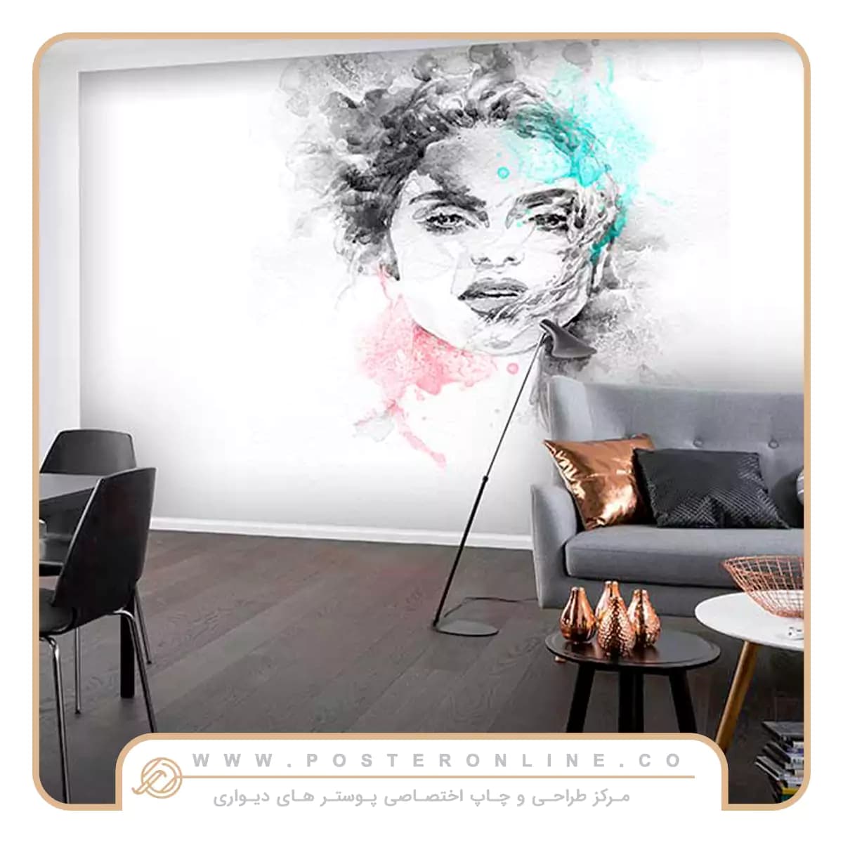 پوستر دیواری تصویر چهره زن و آبرنگ کدz-10641