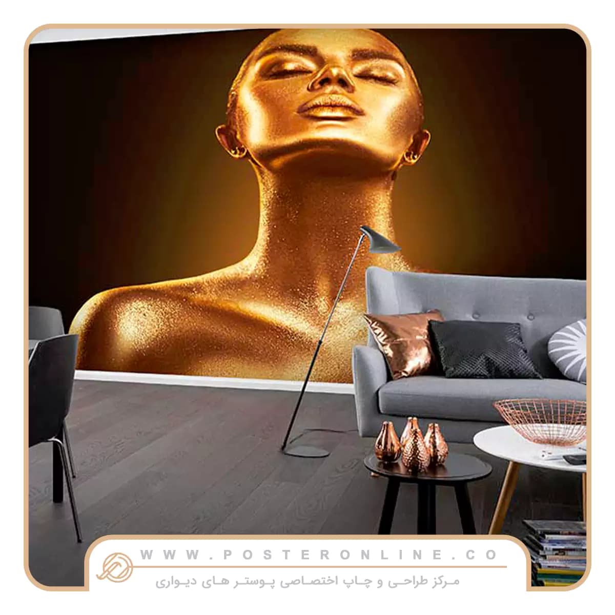 پوستر دیواری تصویر تمام رخ چهره زن طلایی کد z-10469