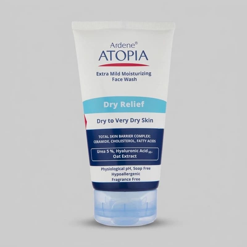 لوسیون شوینده و مرطوب کننده پوست خشک آردن آتوپیا مدل Dry Relief حجم 150 میلی‌لیتر، فاقد صابون و پارابن، حاوی روغن گیاهی، مناسب شستشو و استحمام روزانه صورت