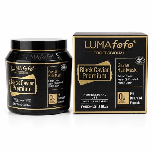 ماسک مو خاویار مشکی لومافوفو اورجینال LUMAfofo حجم 900 میلی درمان خشکی مو حاوی عصاره خاویار