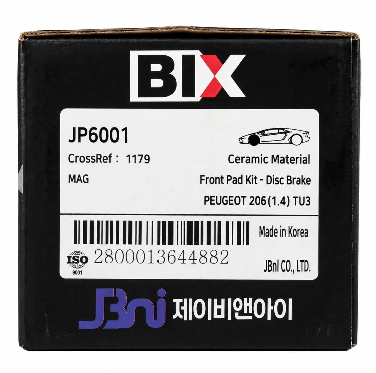 لنت ترمز دیسکی چرخ جلو بیکس مدل JP6001 دو جفت مناسب برای پژو 206 — تصویر ۴