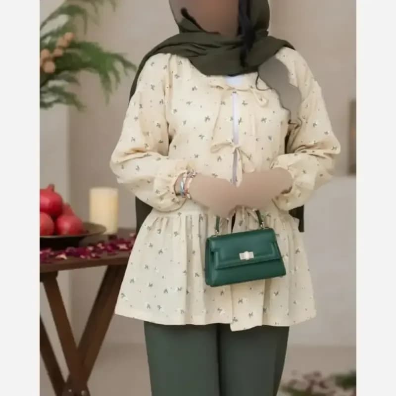 مانتو عروسکی وال ژاکارد گل گچی مدل آیسل تک سایز — تصویر ۲