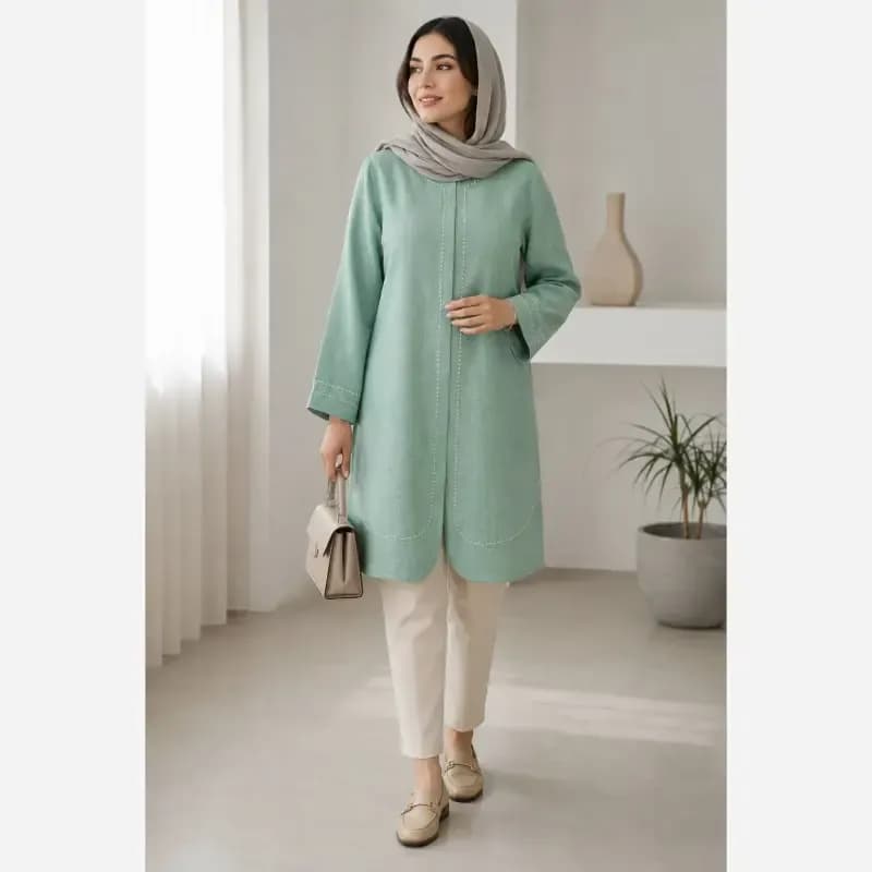 مانتو زنانه گلدوزی مدل ریوا جنس شانتون ژاکارد سایز 36 تا 52 — تصویر ۵