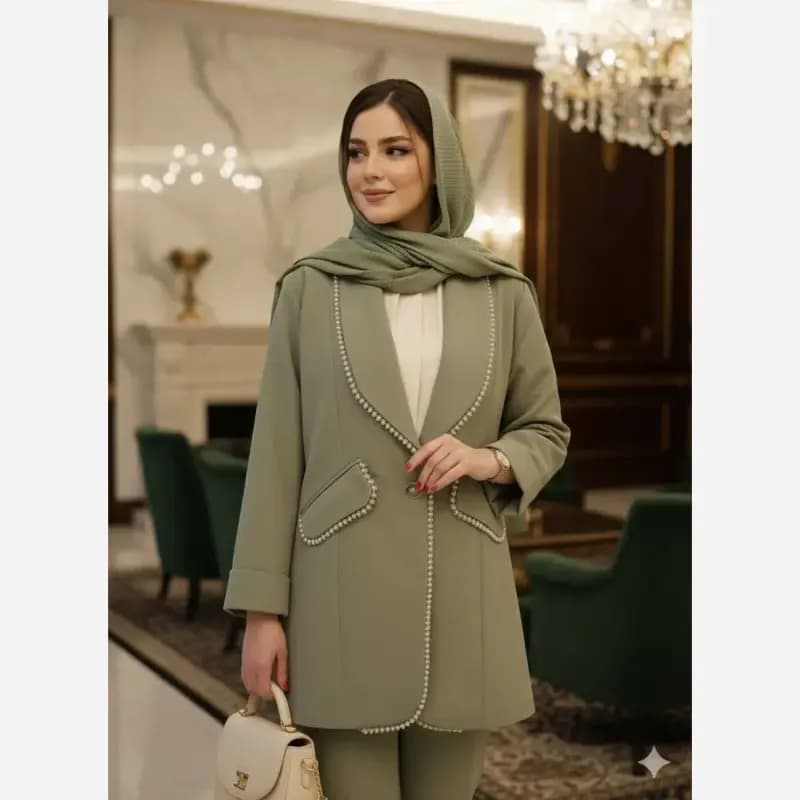 مانتو زنانه کتی مزونی مدل آبان کرپ مازراتی خرجکار کریستالی — تصویر ۴