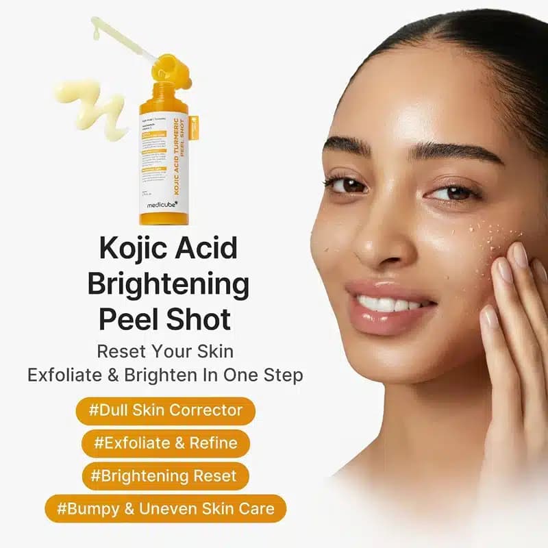 سرم لایه بردار و روشن کننده مدی کیوب Medicube حاوی کوجیک اسید و زردچوبه مدل Kojic Acid Turmeric Peel Shot (80 میل) — تصویر ۴