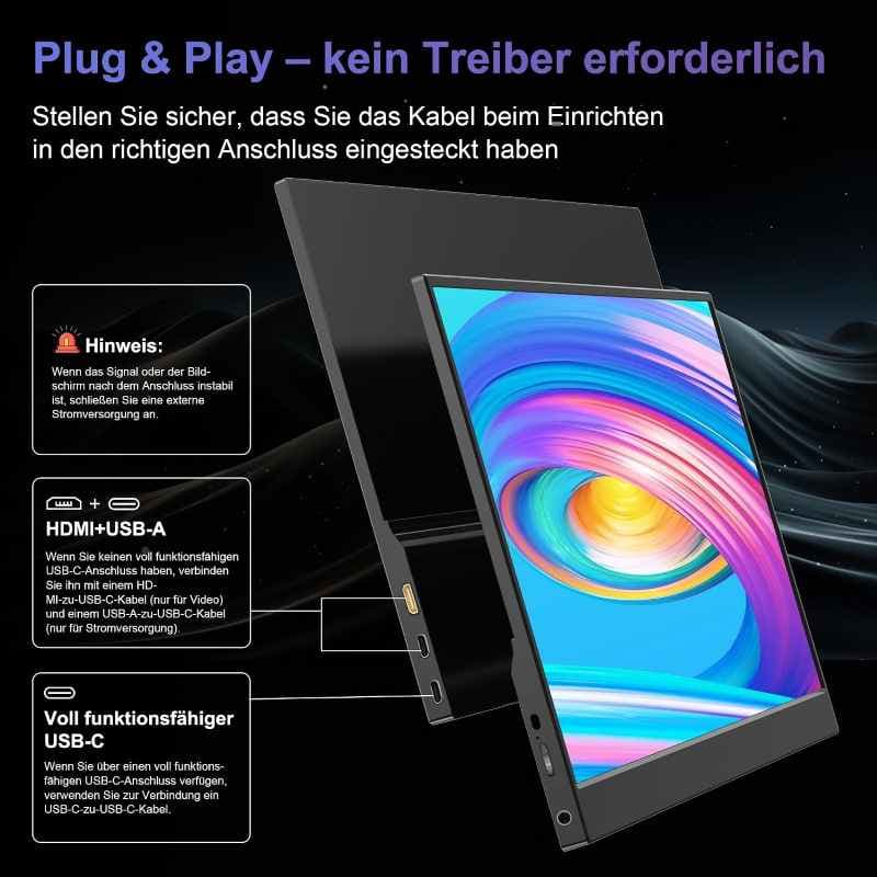 مانیتور Laptomo با صفحه نمایش 15.6 اینچی 1080P USB-C با قاب محافظ و قابلیت پشتیبانی از کامپیوتر/دسکتاپ/لپ تاپ — تصویر ۲