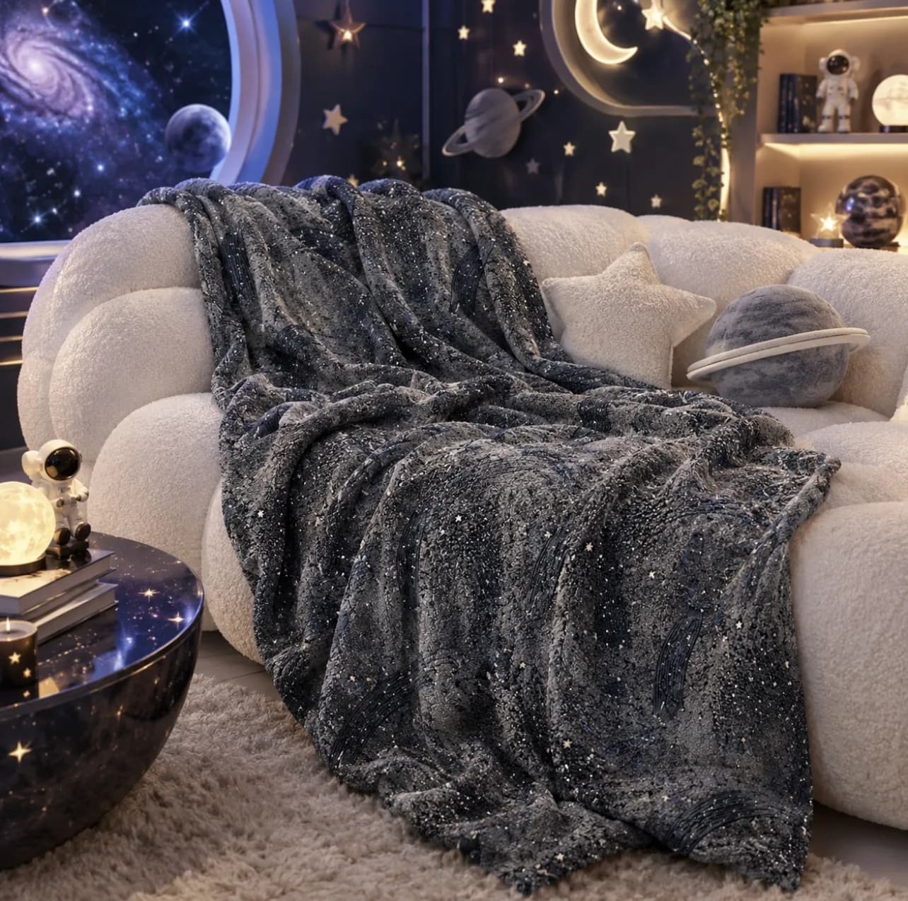 پتو مسافرتی 1.5 نفره مدل شب نما طرح آسمان پر ستاره سایز 175×200 سانتی متر — تصویر ۴