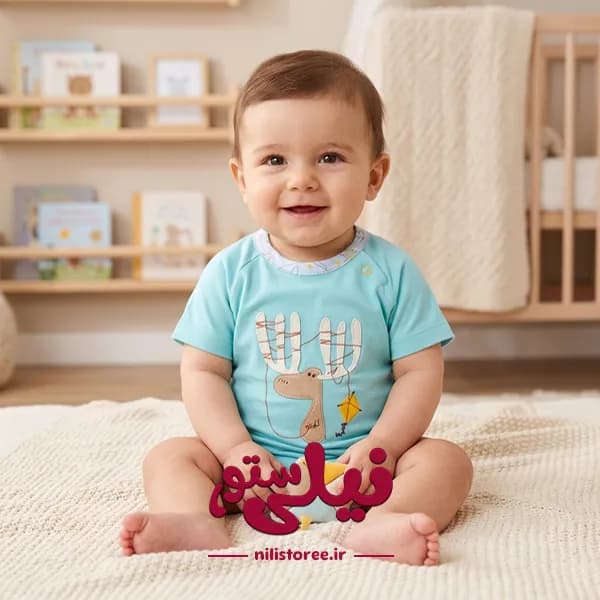 بلوز آستین کوتاه پسرانه طرح گوزن نیلی