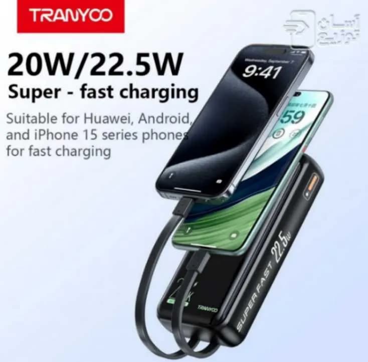 پاوربانک ترانیو Tranyoo مدل T-K17 با ظرفیت 20000 میلی آمپر + 2کابل شارژ سرخود تایپسی و لایتنینگ — تصویر ۲