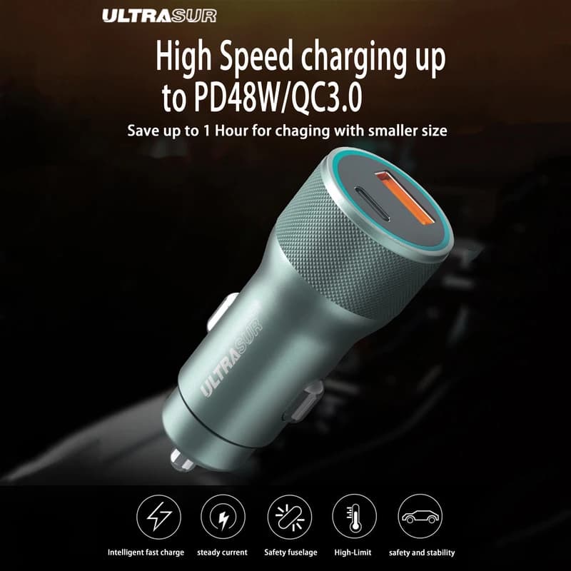 شارژر فندکی 48 وات اولتراسور ULTRASUR مدل U-B1 با گارانتی 12 ماهه آسان توزیع — تصویر ۳