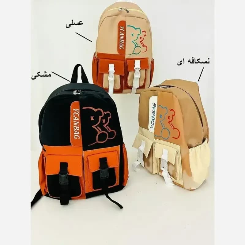 کوله پشتی فانتزی جنس نانسی سایز 42 در 30 رنگ مشکی عسلی نسکافه ای — تصویر ۵