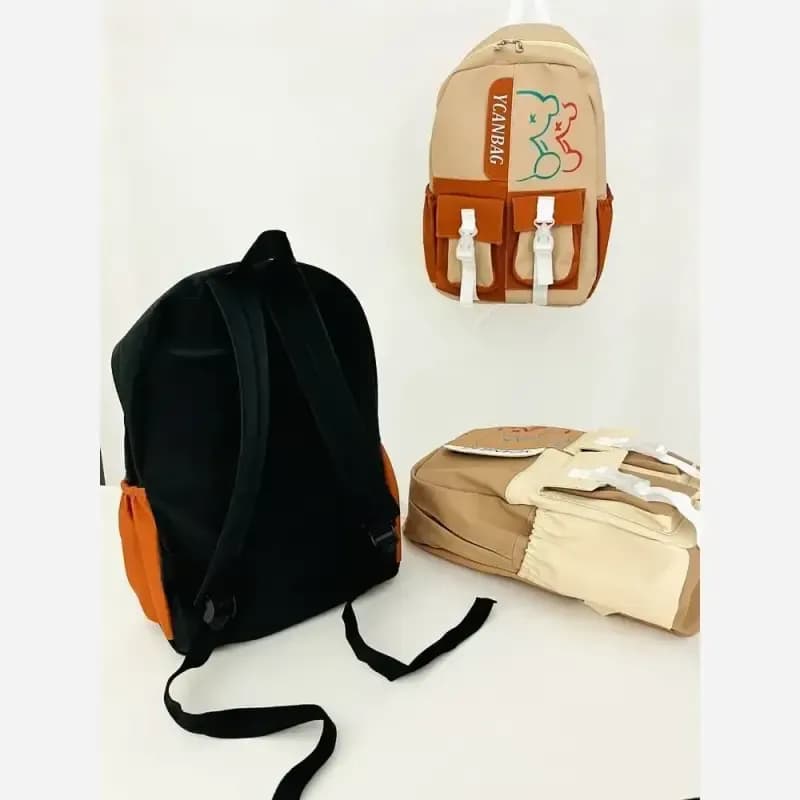 کوله پشتی فانتزی جنس نانسی سایز 42 در 30 رنگ مشکی عسلی نسکافه ای — تصویر ۳