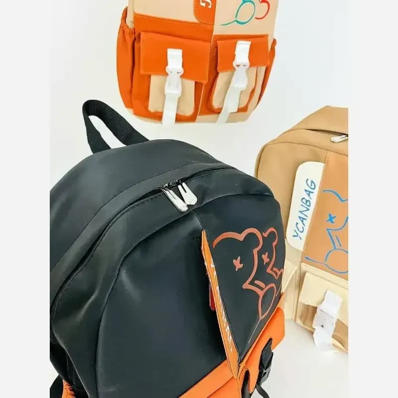 کوله پشتی فانتزی جنس نانسی سایز 42 در 30 رنگ مشکی عسلی نسکافه ای — تصویر ۲