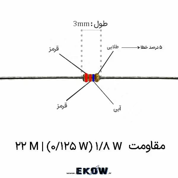 مقاومت 1/8 وات 22 مگا اهم ( 1/8W 22M ) پک 100 عددی