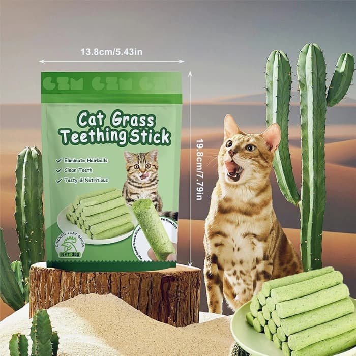 تشویقی علف گربه کت گرس با طعم مرغ مدل میله‌ای وزن 30 گرم Cat Grass Teething Stick — تصویر ۳