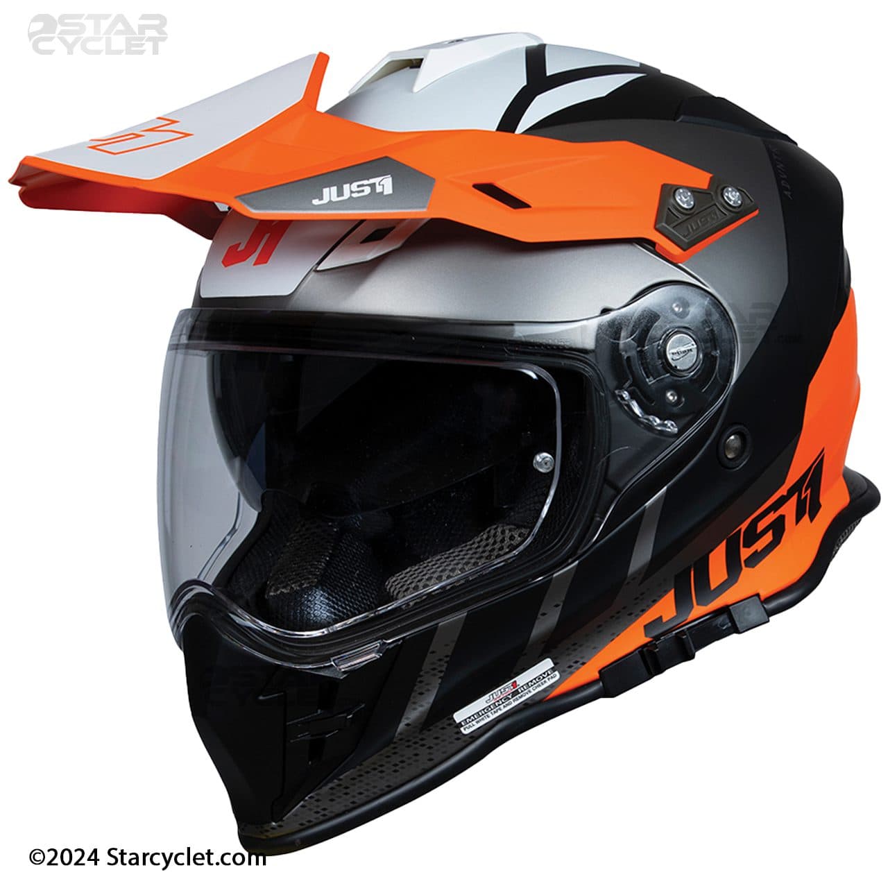 کلاه کاسکت ادونچری جاست وان مدل J34 WHITE-FLUO-ORANGE-BLACK