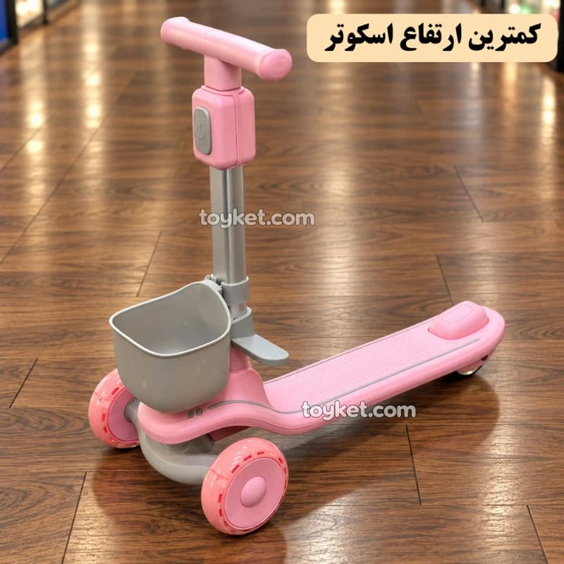 اسکوتر صندلی دار کودک با دسته هدایت والدین و چرخ ژله ای چراغ دار — تصویر ۶