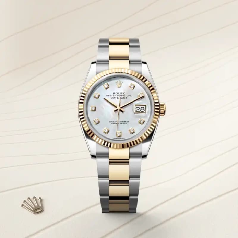 رولکس Datejust 36 مرواریدی سفید نگین‌دار دو رنگ | رفرنس M126233-0024 — تصویر ۳