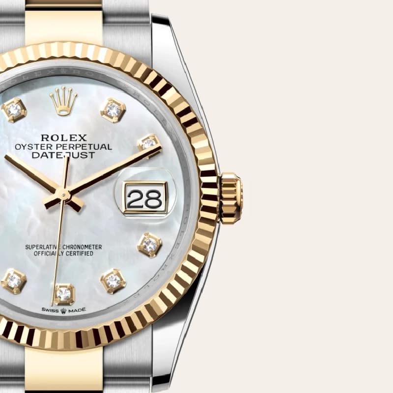 رولکس Datejust 36 مرواریدی سفید نگین‌دار دو رنگ | رفرنس M126233-0024 — تصویر ۲