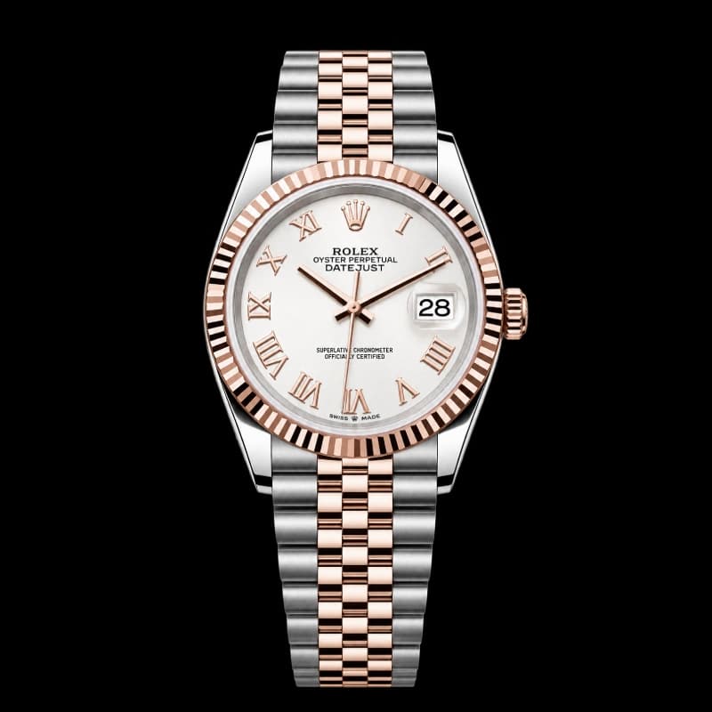 رولکس Datejust 36 سفید رومی دو رنگ رزگلد | رفرنس M126231-0015