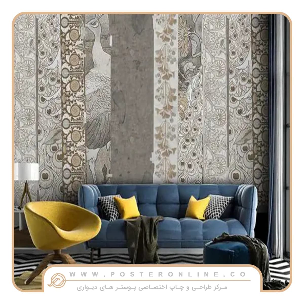 پوستر دیواری لاکچری پتینه طرح خاکستری کد Si-4006