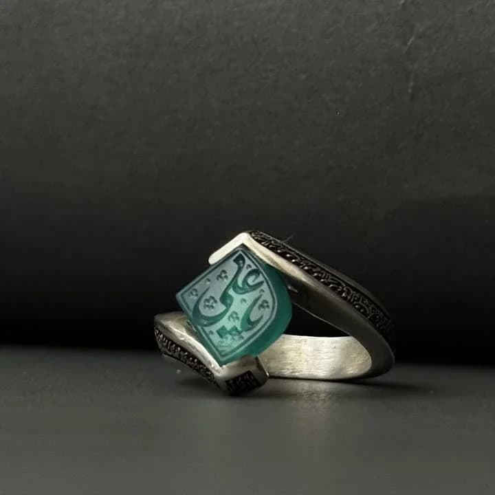 انگشتر مردانه عقیق سبز خطی ناد علی کد 3647 — تصویر ۳