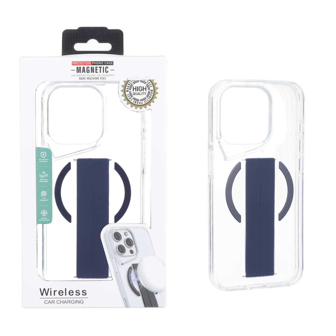 قاب ژله ای شفاف Magnetic فینگر بند سیلیکونی Apple iPhone 15 Pro – سرمه ای (پک دار)