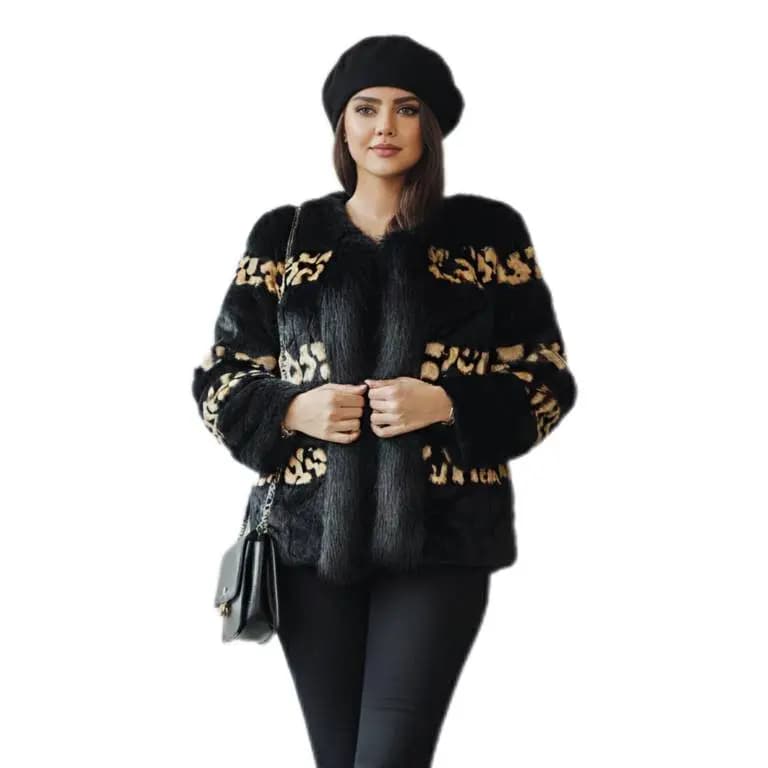 پالتو زنانه پوست پلنگی سهبعدی مدل روسی کد 1202