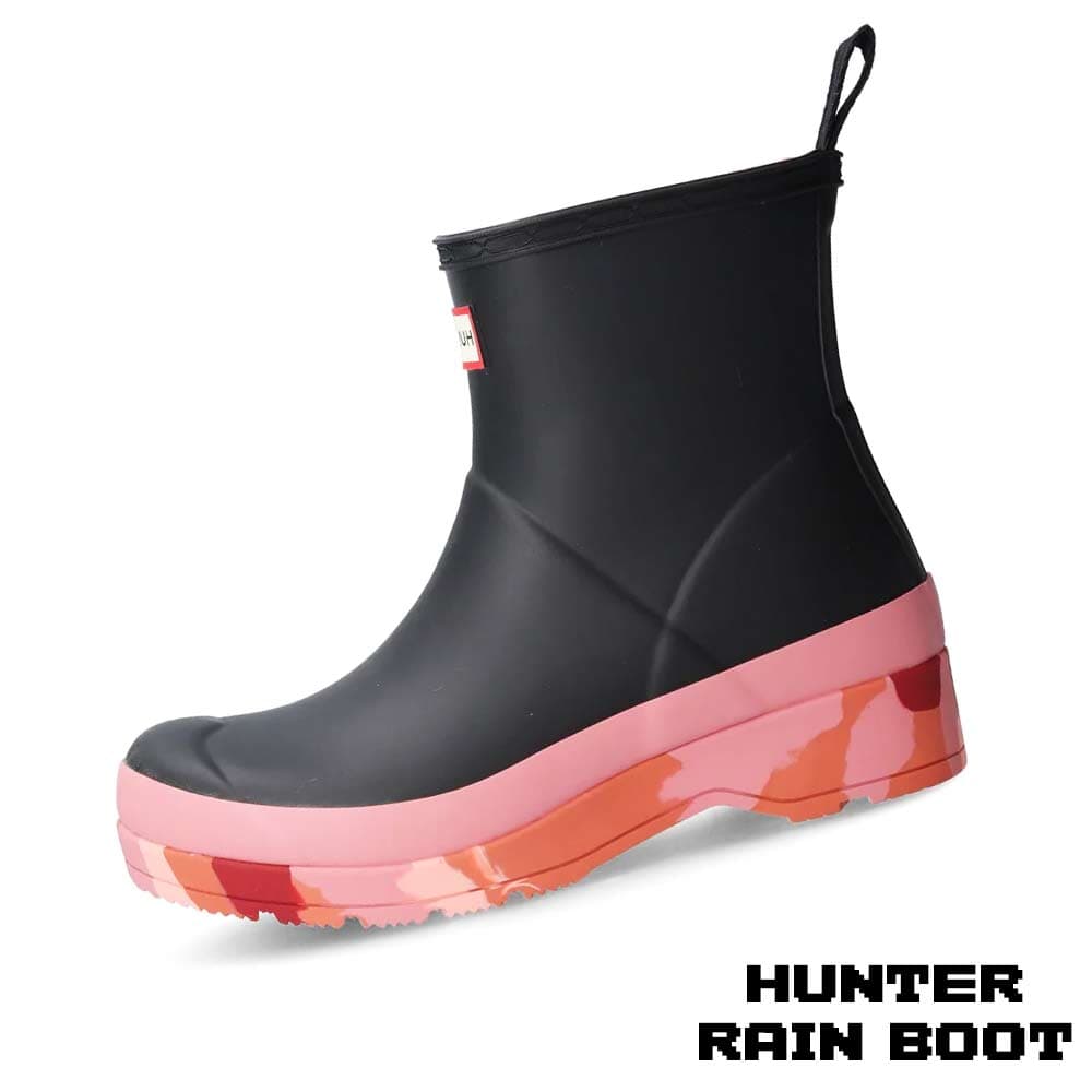 بوت هانتر زنانه ساق کوتاه مشکی صورتی Hunter Original Rain Women’s Short Boots Black Pink