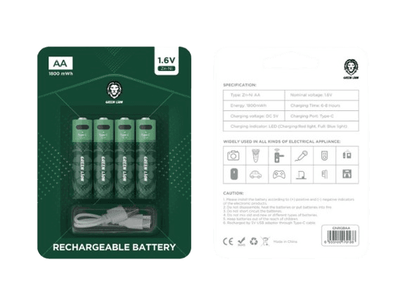 باتری قلمی شارژی گرین لاین AA مدل GNRGBAA بسته ۴ عددی 1.6V 1800mWh