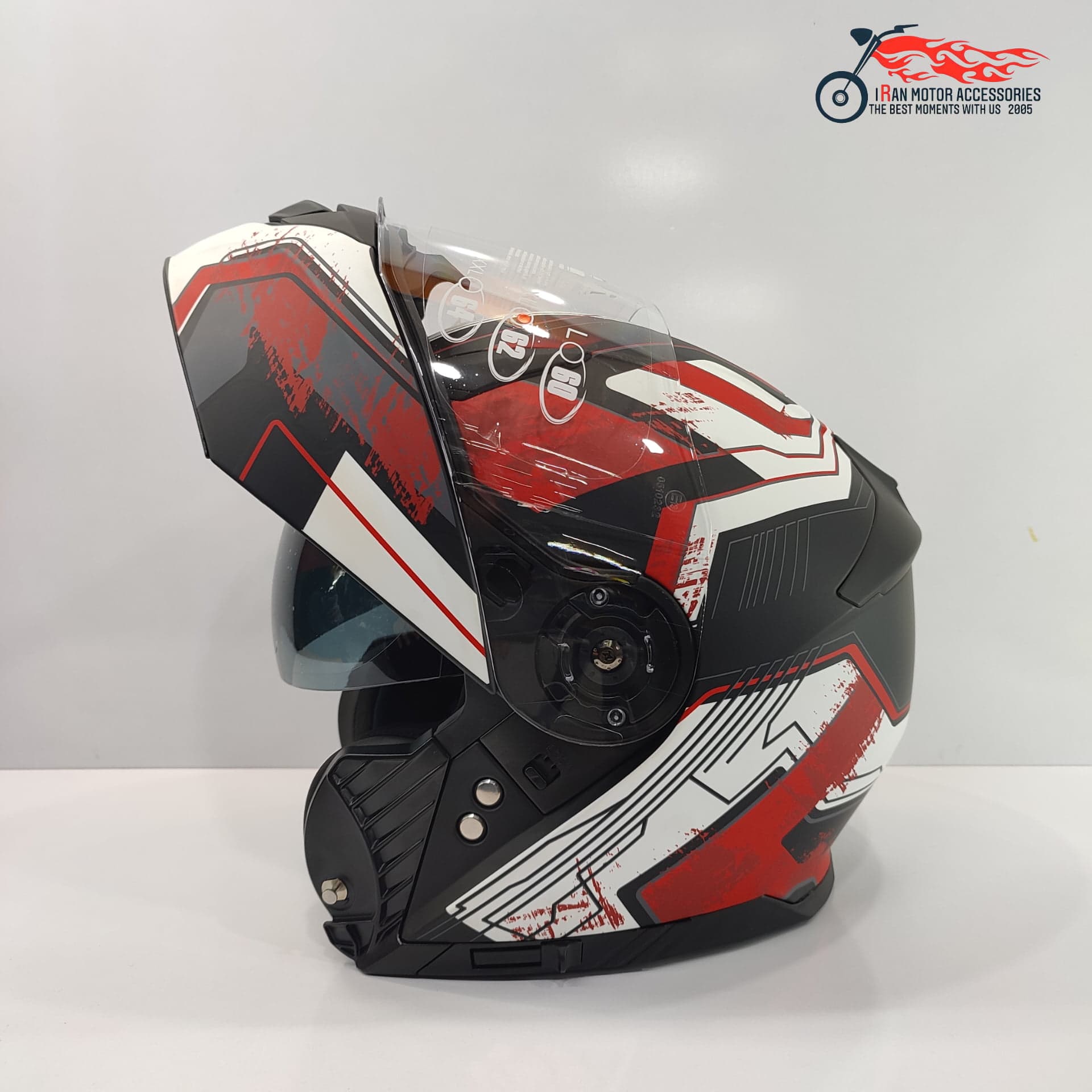 کلاه کاسکت فک متحرک راپیدو rapido کد 950 – مشکی قرمز سفید — تصویر ۴