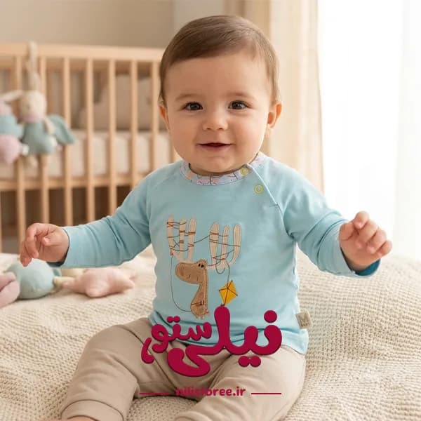 بلوز آستین بلند طرح گوزن نیلی
