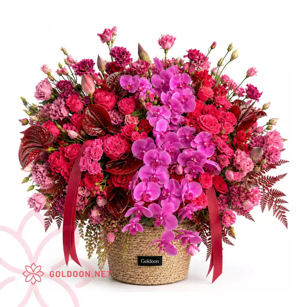 سبد گل سرخابی کد 005