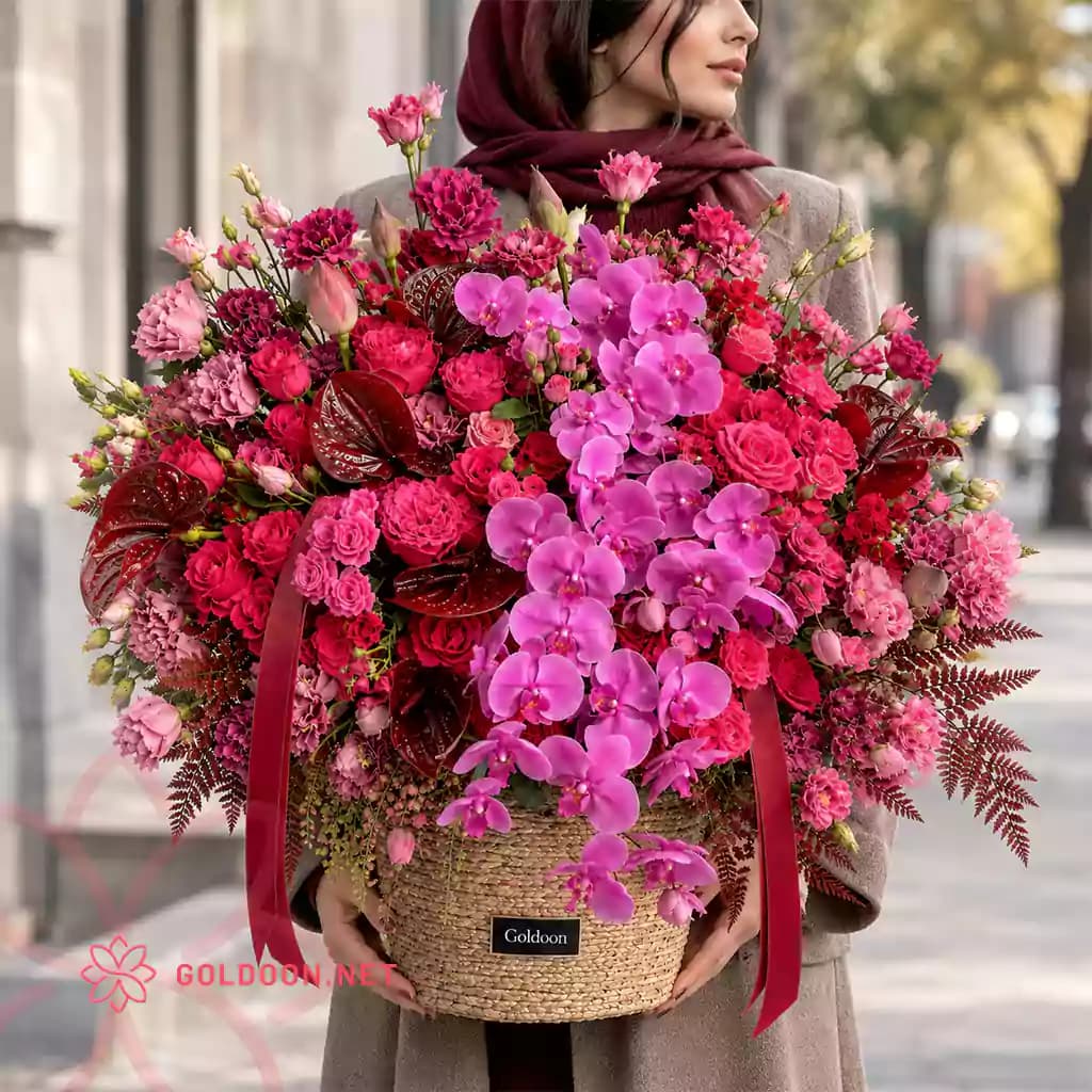 سبد گل سرخابی کد 005 — تصویر ۲