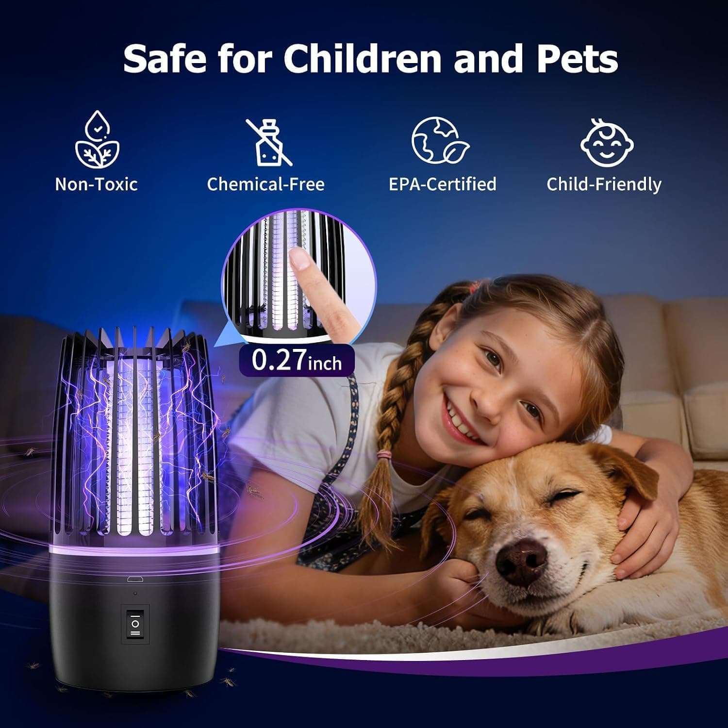 حشرهکش برقی خانگی بیصدا با باتری 4000 میلی آمپر | Ultra-Quiet Electric Mosquito Killer 4000mAh — تصویر ۳