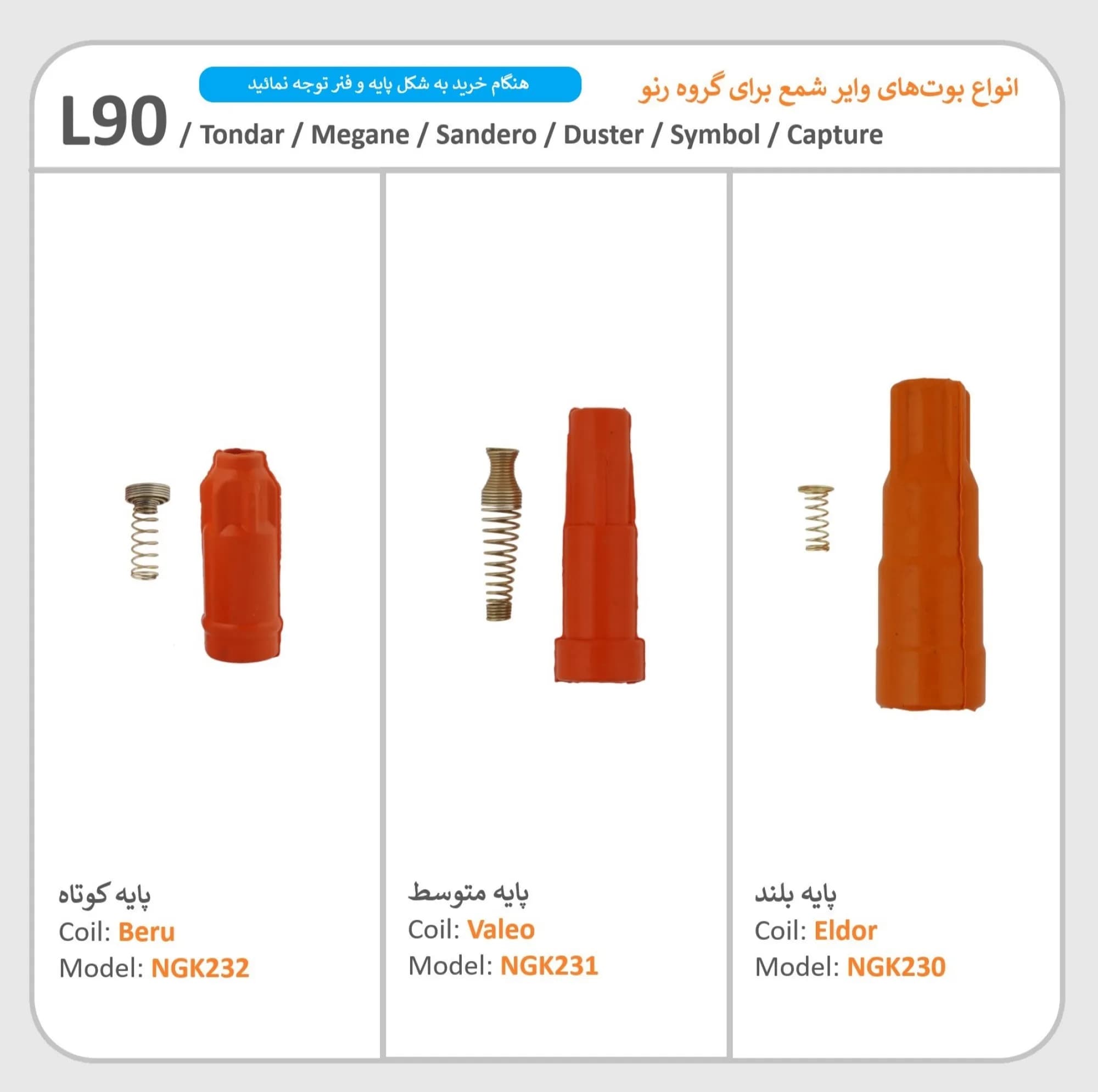 بوت وایر شمع ان‌جی‌کی کد NGK232-Beru مناسب برای رنو ال 90، تندر و ساندرو بسته 4 عددی — تصویر ۴
