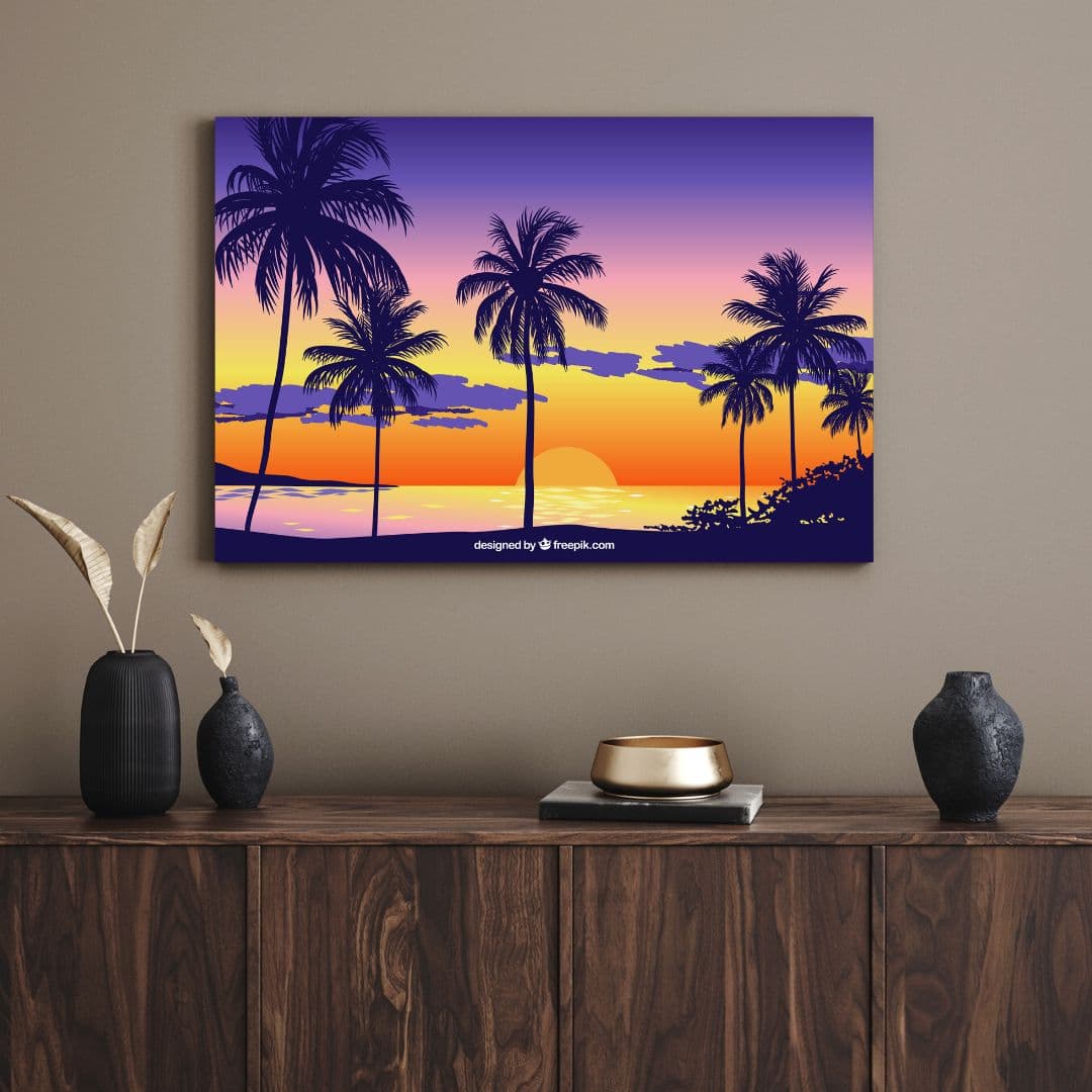 تابلو ساحل و غروب آفتاب Beach and sunset