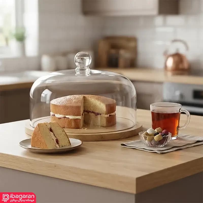 کیک خوری بلور با زیره چوب مدل 45006