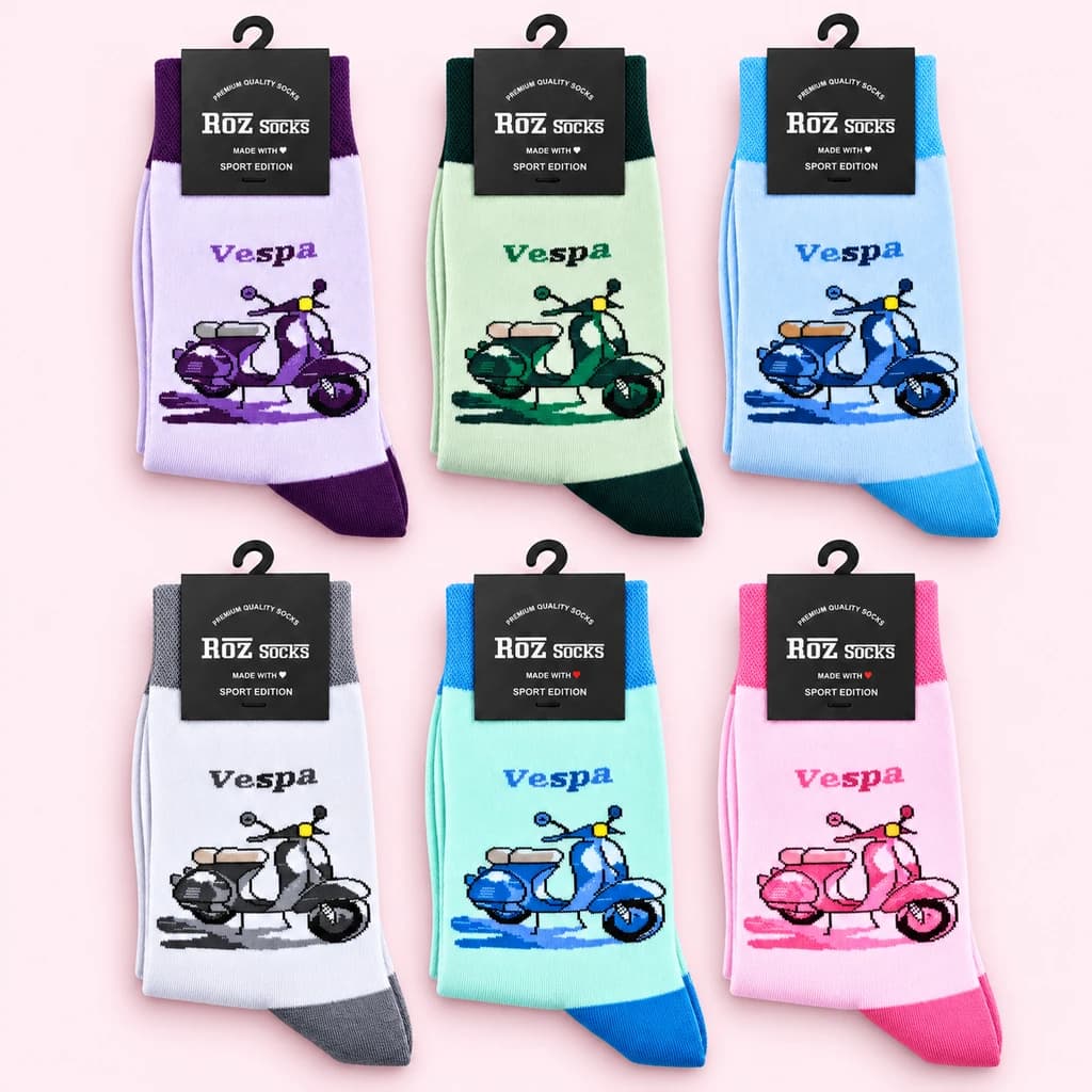 جوراب طرح وسپا Roz Socks | ۶ رنگ جذاب اسپرت و فانتزی
