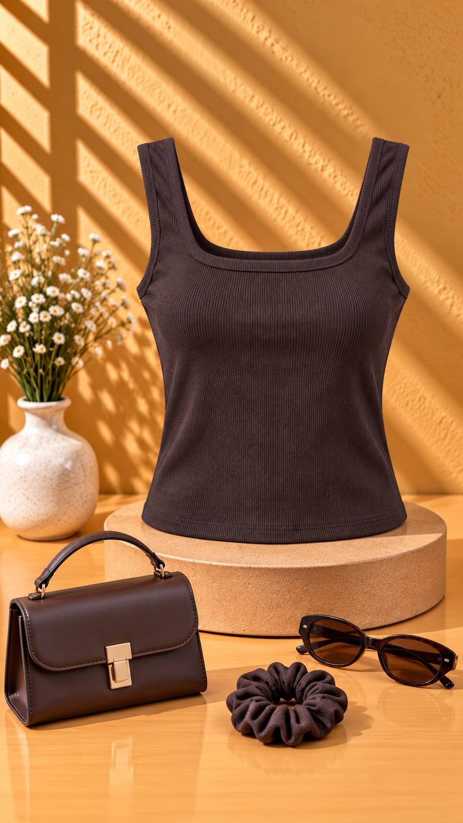 تاپ پنبه کش یقه خشت قهوه ای