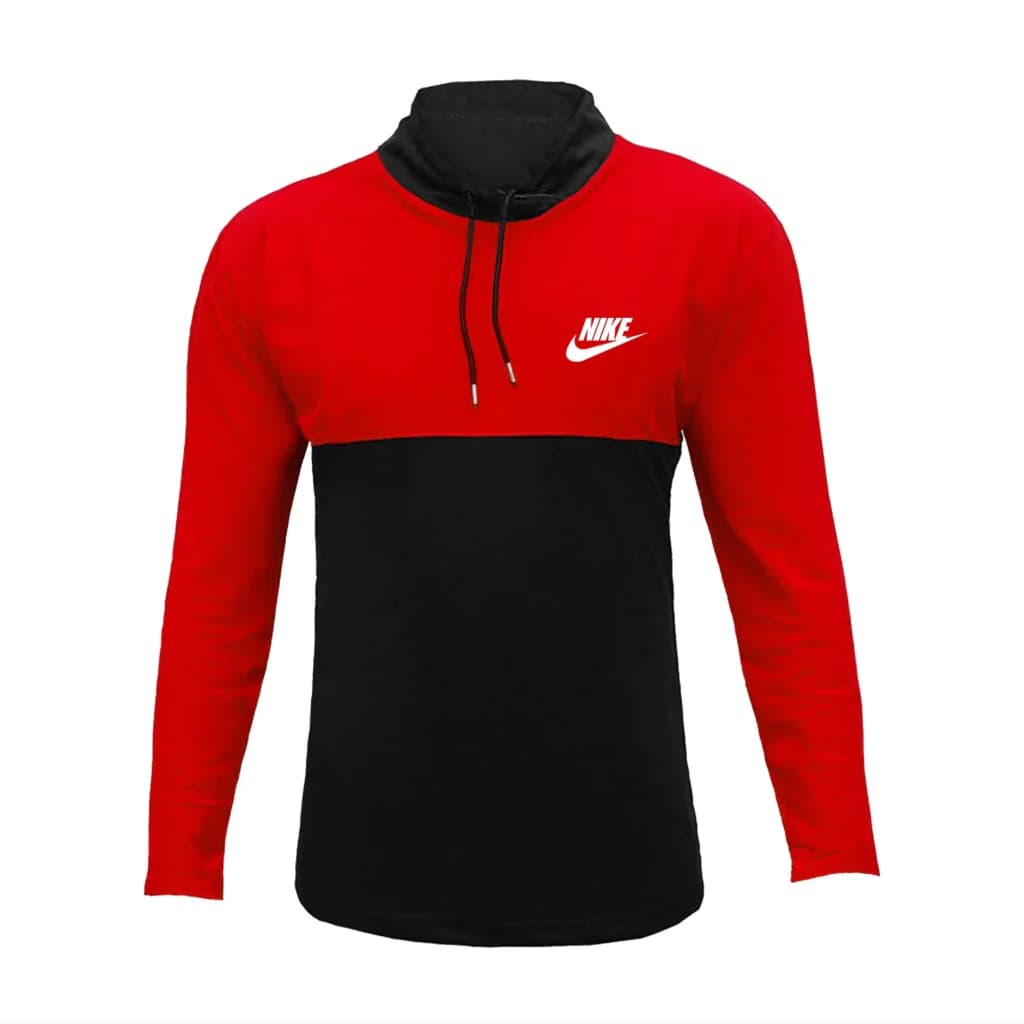 تیشرت آستین بلند مردانه طرح New Nike یقه ایستاده جودون قرمز مشکی سایز L XL XXL — تصویر ۴